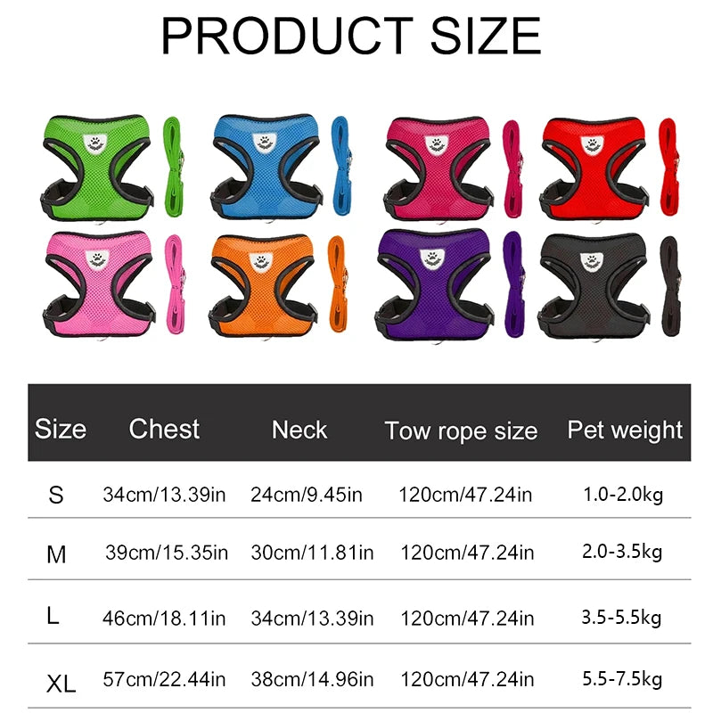 Summer Cat Dog Harness Lead Leash Adjustable Vest Polyester Mesh Breathable Harnesses Reflective for Small Dog Cat Lesah